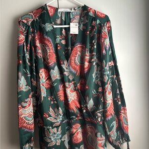 Elegant Paisley Wrap Bodysuit - Green and Orange